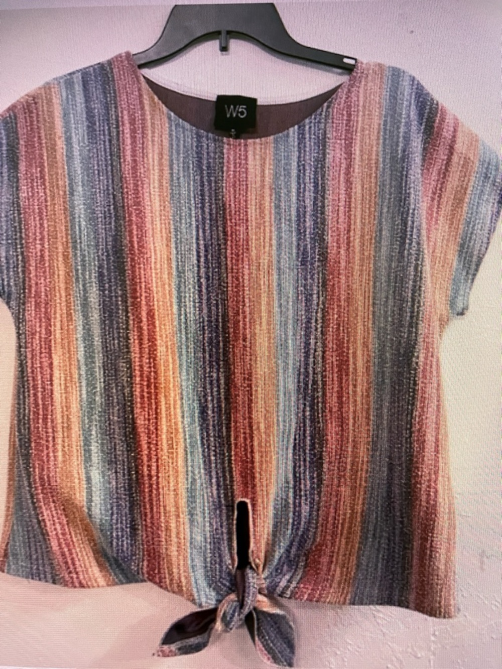 W5 Multicolor Striped Tie-Hem Crop Top